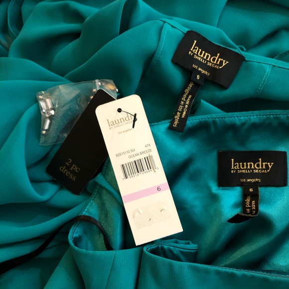 Laundry by Shelli Segal Dress Teal Tiered Sheer Overlay Beaded 2 piece - Picture 13 of 16